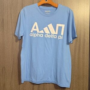 Gildan Alpha Delta Pi Adidas Graphic Tshirt Blue & White Size Medium EUC